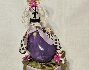 Assemblage Art Doll,Eggplant,Antique Half Doll,AUBERGINE, Anthropomorphic, Whimsical, Ooak,Romantic,Feminine