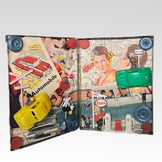 Mixed Media Tin ,Vintage Road Trip,HOMEWARD BOUND,50's Kitschy Appeal