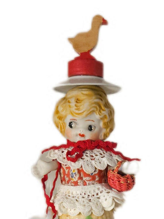 Whimsical Corn Girl Doll "Coraline" | Vintage Folk Art with Wooden Geese