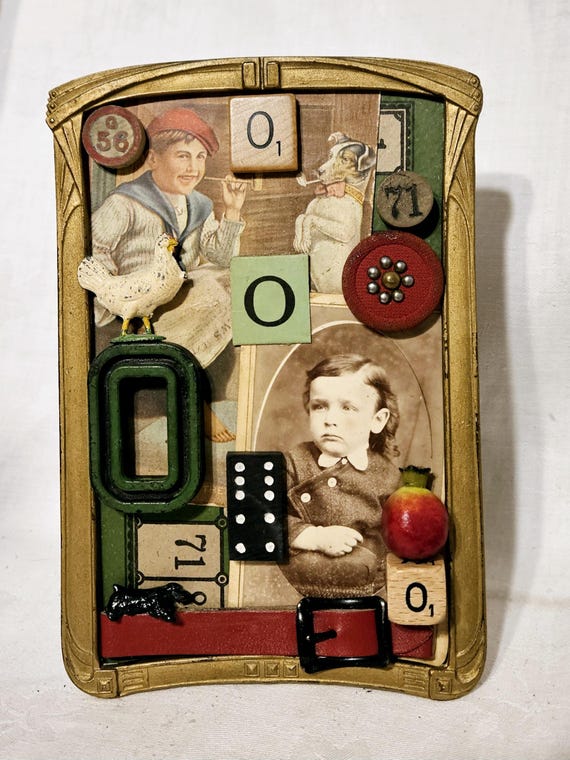 Vintage Framed Mixed Media Collage: Antique Photograph Assemblage with Found Objects - OOAK Victorian Art
