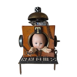 Found Object Clock Parts and Doll Head Assemblage, Curiosity