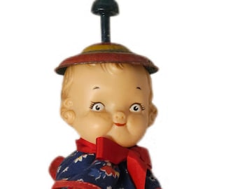 Whimsical Anthropomorphic Dog-Doll Head Pull Toy: Unique Assemblage Art, Repurposed Oddity, OOAK Creation