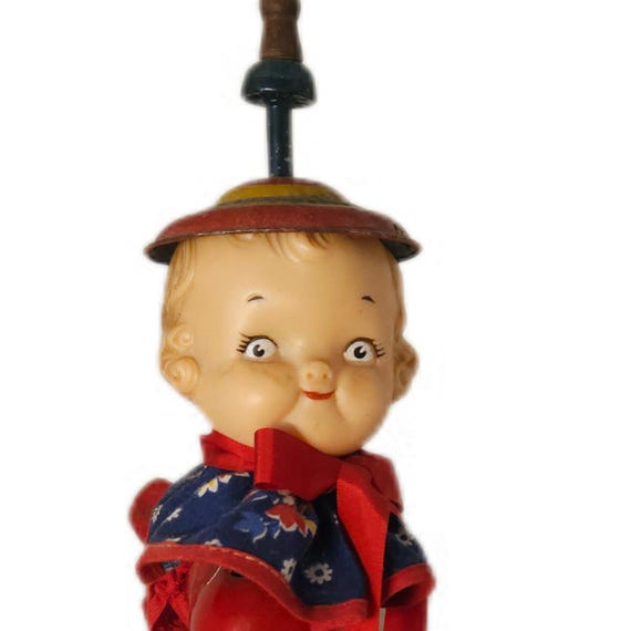 Whimsical Anthropomorphic Dog-Doll Head Pull Toy: Unique Assemblage Art, Repurposed Oddity, OOAK Creation