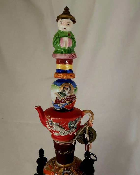 GRANDMAS TEA~ An Asian Inspired Whimsical Assemblage Tower Sculpture