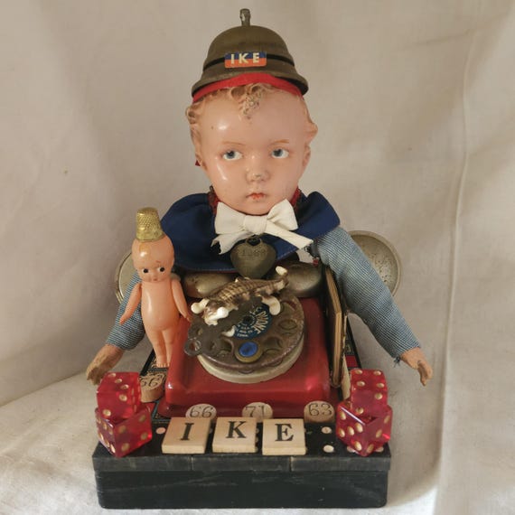Found Object Assemblage,Vintage Toy Telephone,SEE You LATER ALLIGATOR,Unique Art Sculpture
