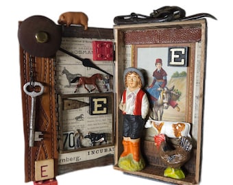 Assemblage Art Original Found Object Shadowbox Sculpture, Cabinet of Curiosities Folk Art, EDWARD EVERLASTING