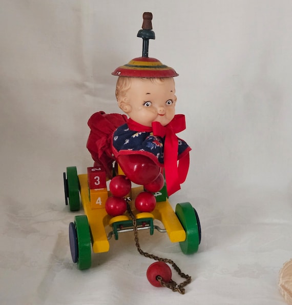 Whimsical Anthropomorphic Dog-Doll Head Pull Toy: Unique Assemblage Art, Repurposed Oddity, OOAK Creation