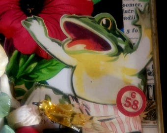 PETUNIA,Frog,Floral,Doll Mixed Media Framed Art