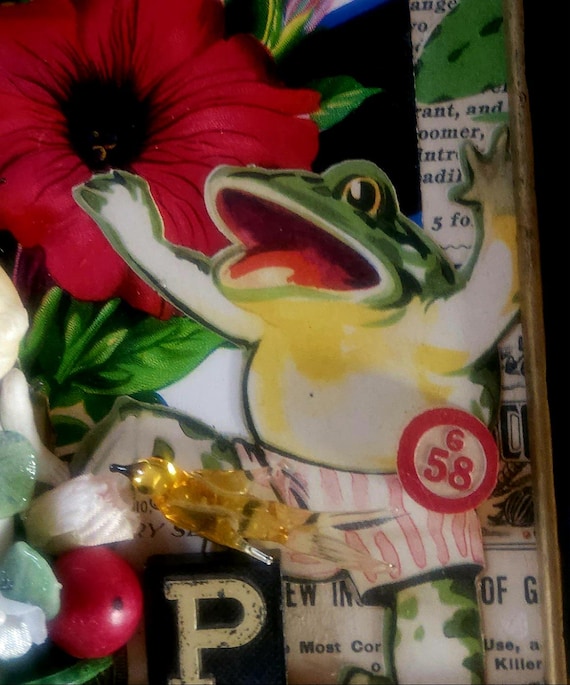 PETUNIA,Frog,Floral,Doll Mixed Media Framed Art