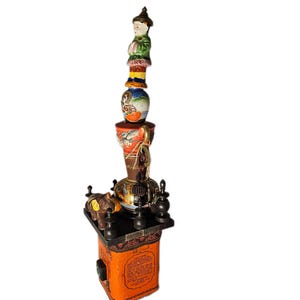 GRANDMAS TEA~ An Asian Inspired Whimsical Assemblage Tower Sculpture