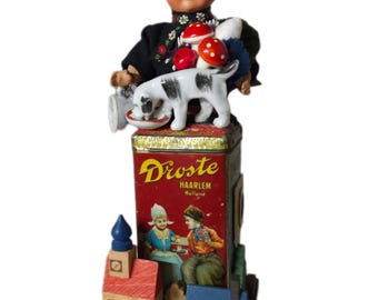 Dutch Boy Doll Assemblage With Vintage Droste Cocoa Tin,Whimsical