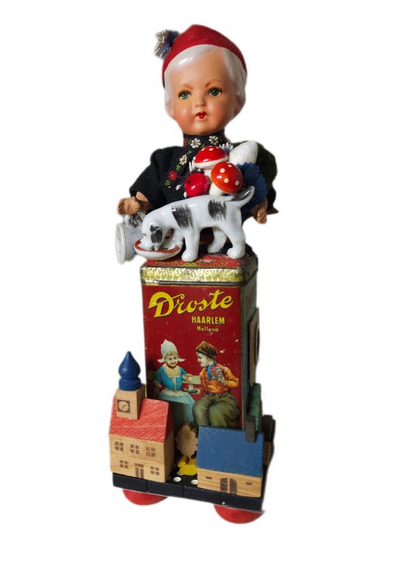 Dutch Boy Doll Assemblage With Vintage Droste Cocoa Tin,Whimsical