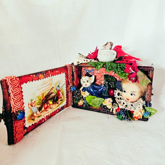 Whimsical Pixie Shadowbox Assemblage, "Brownings Garden Party" Small Eclectic Gift