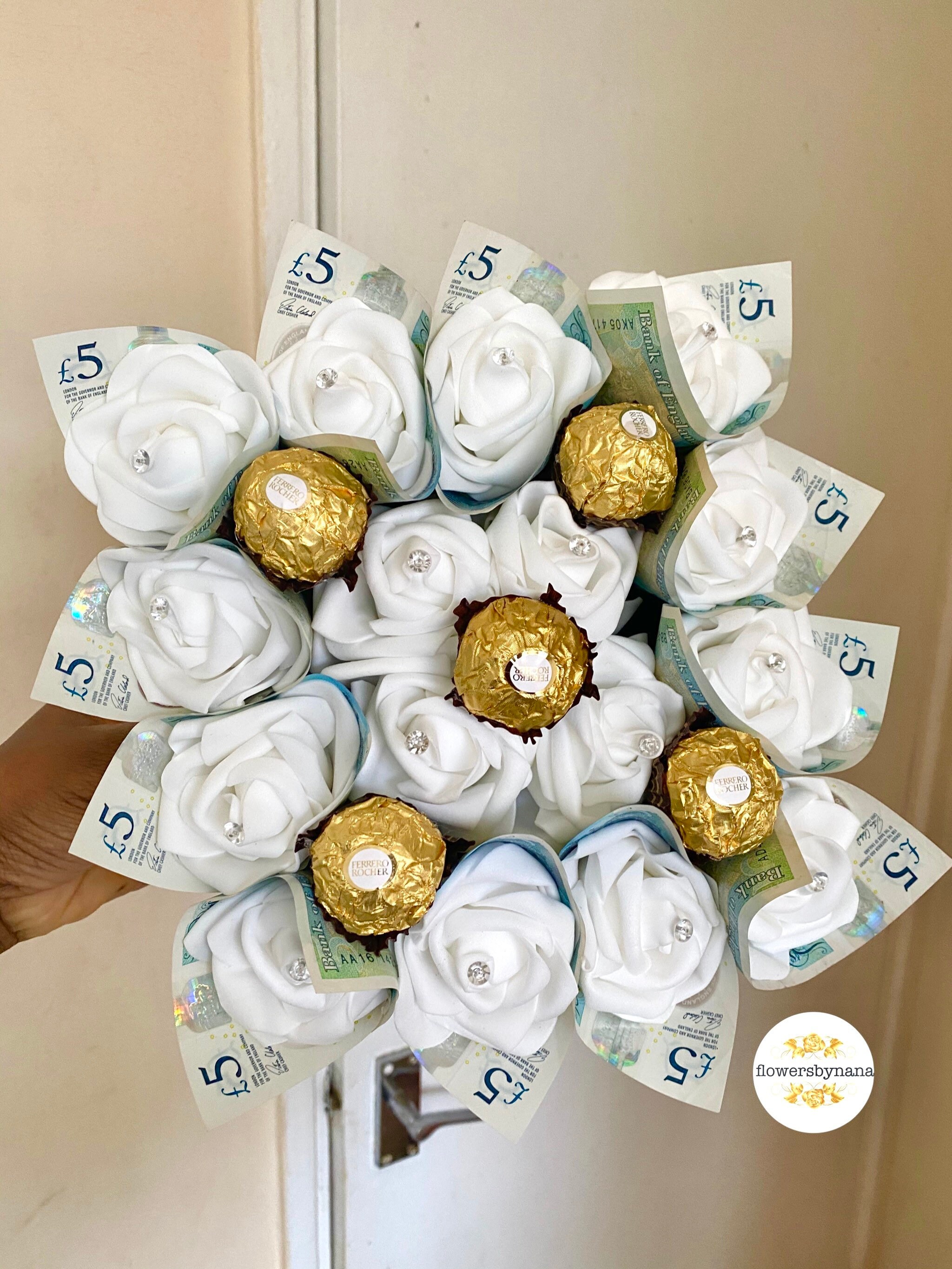 Luxury Money Bouquet White Roses in a Box & Ferrero Rocher Etsy UK