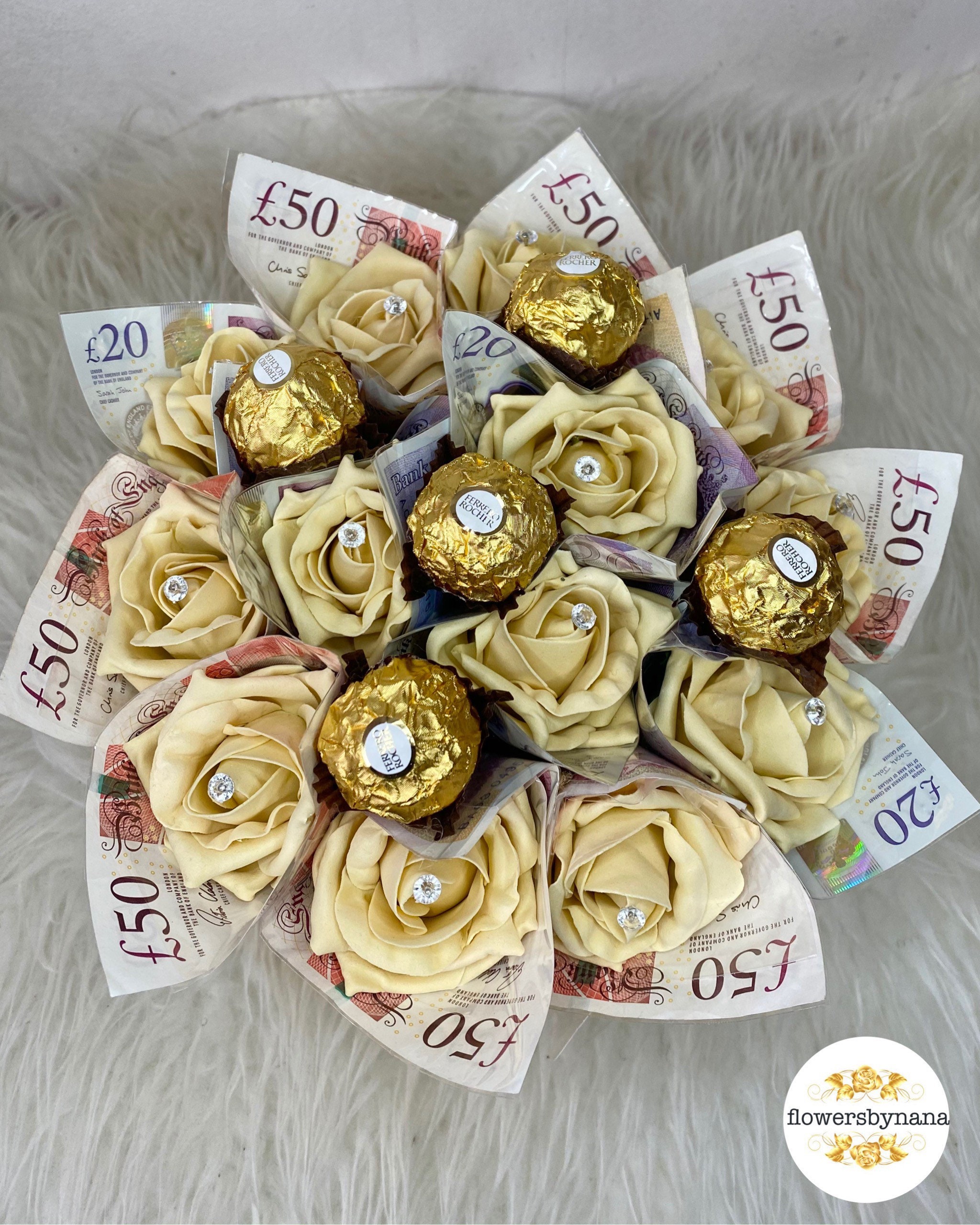 Luxury Money Bouquet Gold Roses Flower Hat Box & Ferrero Etsy