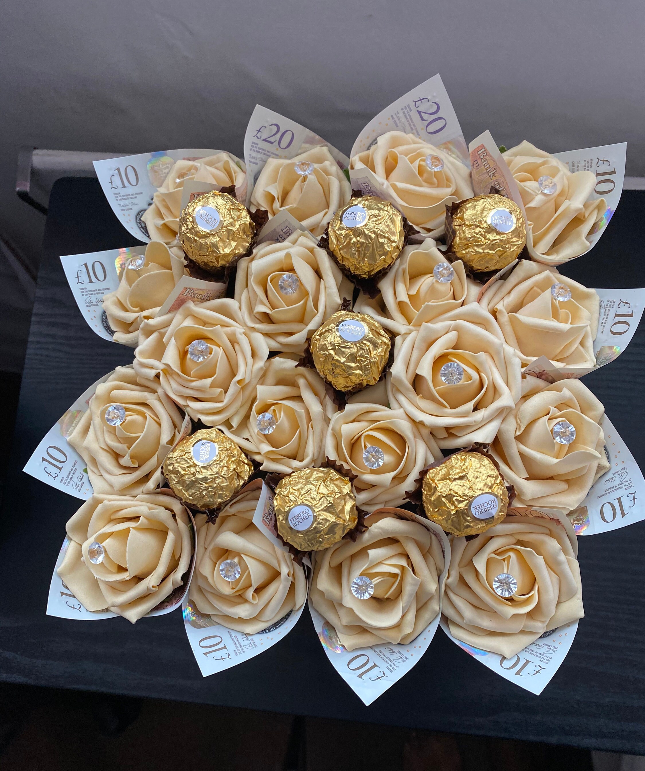 Luxury Money Bouquet Gold Roses Flower Box Ferrero Rocher Etsy