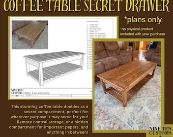 Versteckte Schublade Couchtisch Holzbearbeitungspläne (PDF) 60cm x 45cm, 14 Seiten