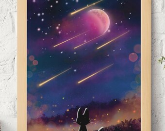 Kiki's Delivery Service | Jiji under Meteor Shower - Digital Print