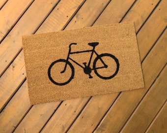 Hand-Painted Bike Doormat: Natural Coir, Covered Entry