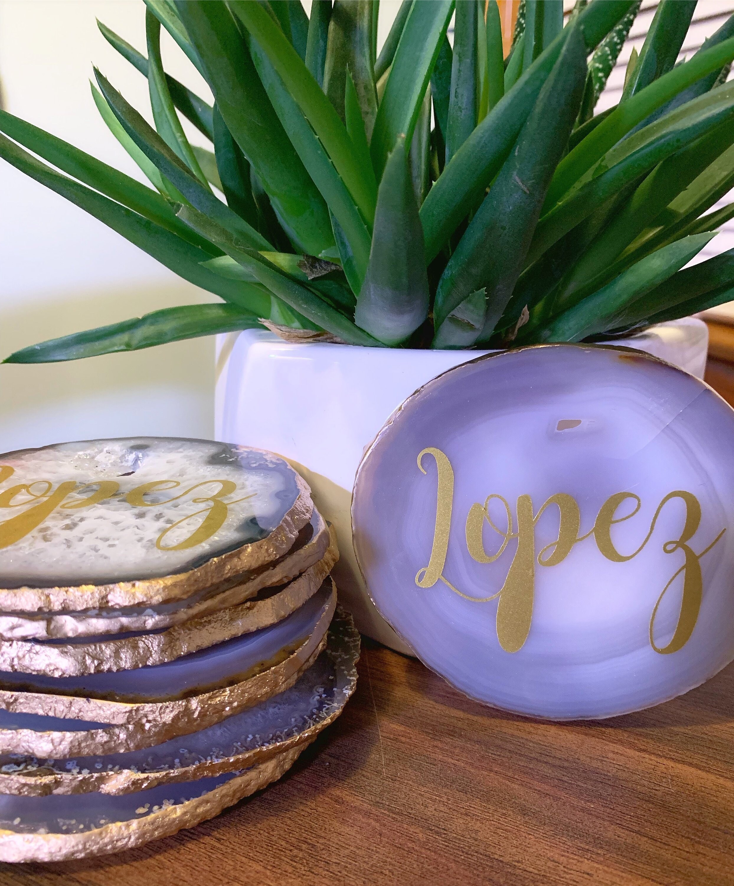 CUSTOM Agate Coasters Gold or Silver Gilded Edge Etsy