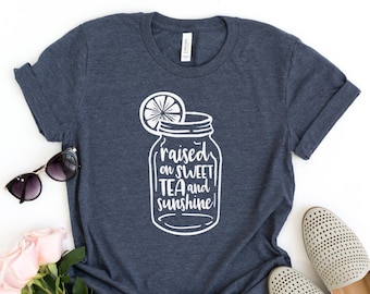 Raised on Sweet Tea and Sunshine Dark Heather Grey T-shirt - Sweet Tea Shirt - Sunshine Shirt - Southern Tees - Southern Shirts