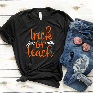 Teacher Halloween T-Shirt Trick or Teach Funny Halloween Shirt School Halloween Shirt Teacher Shirt image 1