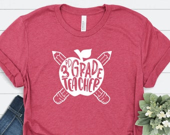 3rd Grade Teacher T-shirt - Third Grade Teacher Shirt - Grade Level Shirts - Teacher T Shirts - Third Grade Apple Pencil Shirt