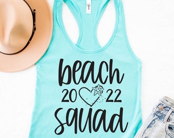 Beach Squad 2022 Women's Fit Racerback Tank Tops - Women's Tanks - Beach Tanks - Vacation Tanks - Beach Crew Tank Tops