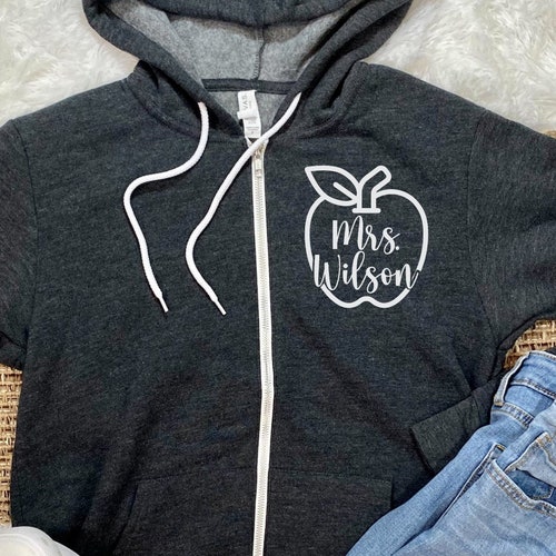 Personalized Teacher Zip up Hoodie Teacher Hoodie With Name Etsy