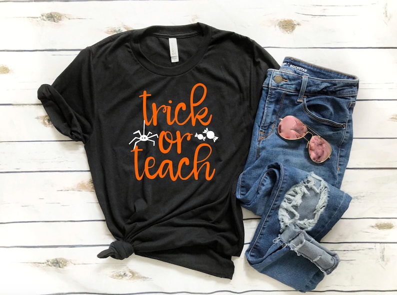 Teacher Halloween T-Shirt Trick or Teach Funny Halloween Shirt School Halloween Shirt Teacher Shirt image 1