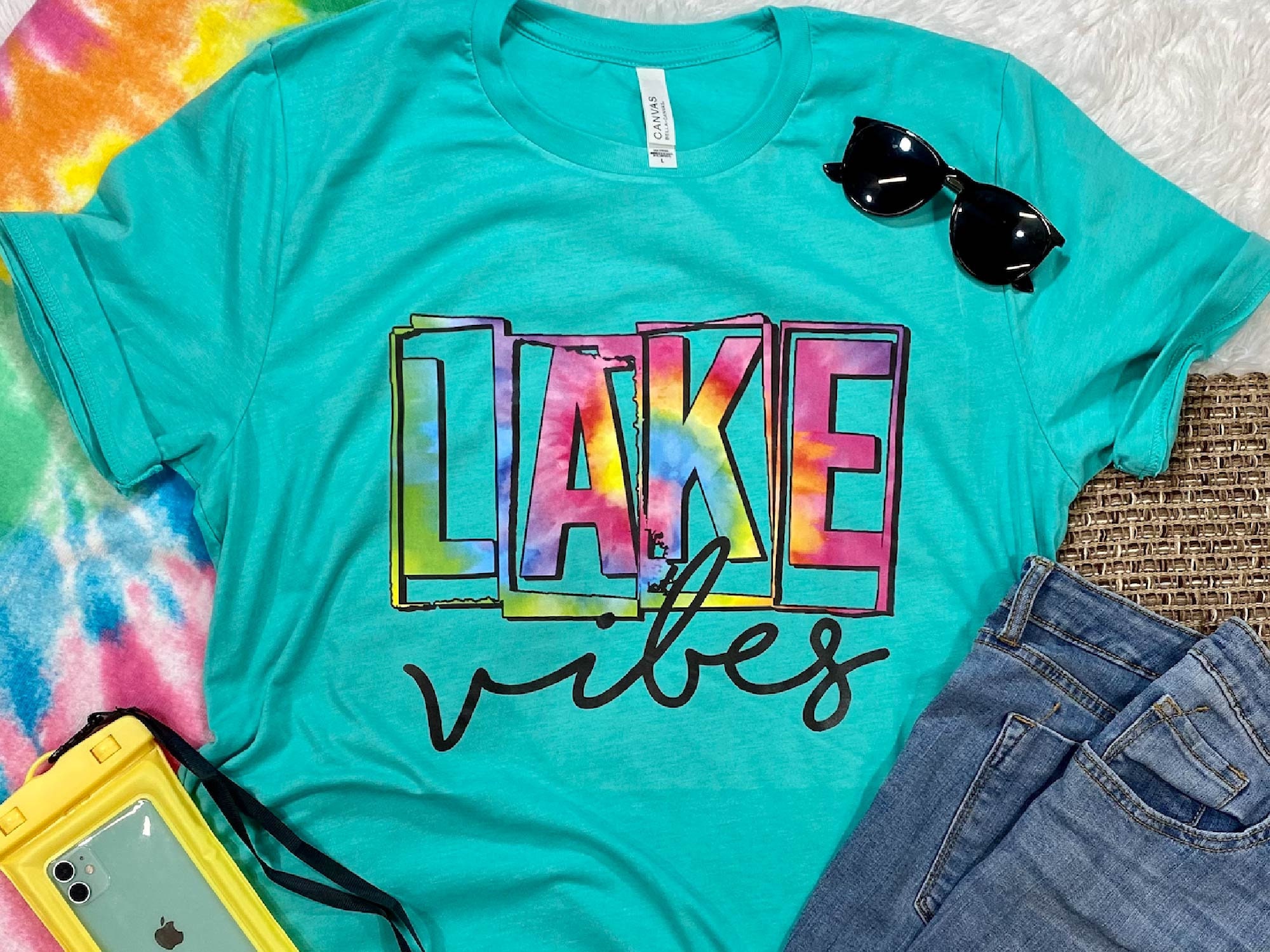 LAKE LIFE Bleached T-shirt Reverse Tie Dye Lake Vacation 