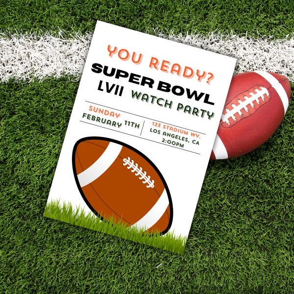 Super Bowl LVII Party Invitation. Editable, Customizable and printable Super Bowl LVII  Party Invitation. Football Party Invitation