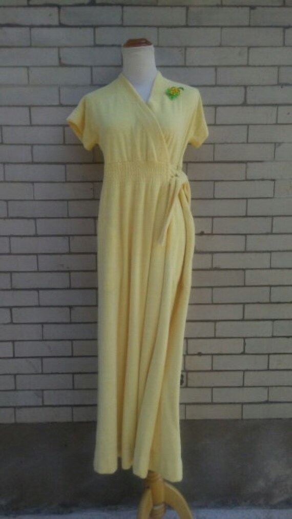 Vintage Yellow Terry Cloth Maxi Robe