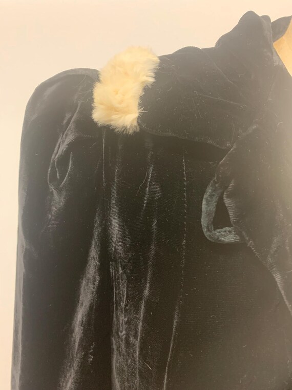 1930s Black Velvet Opera Coat Maxi Length Ruffled Collar / 30s Evening Wm Taylor & Sons M to L / Duteille main image 1