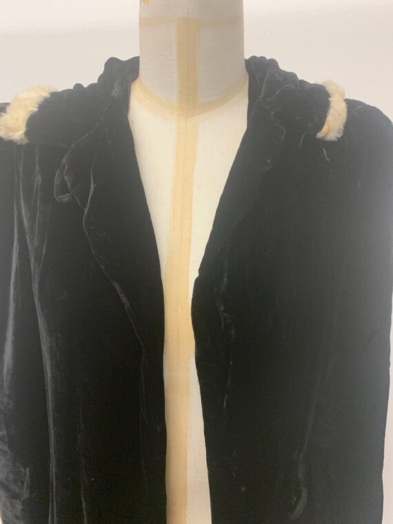 1930s Black Velvet Opera Coat Maxi Length Ruffled Collar / 30s Evening Wm Taylor & Sons M to L / Duteille main image 0