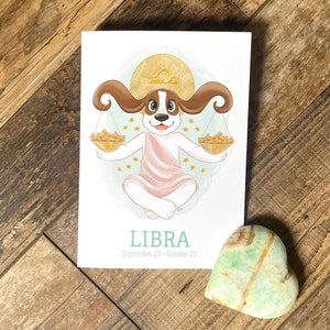 Cartão do zodíaco de Libra, cartão engraçado do zodíaco, cartão do zodíaco do cão, cartão de aniversário de cachorro, cartão de aniversário de Libra, cartão de Basset Hound, presentes de Libra