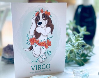 Virgo Basset Hound Card: Funny Zodiac Dog Birthday Card