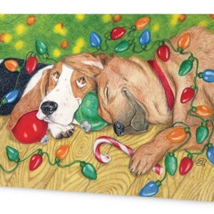 Karta świąteczna Basset Hound, Karta świąteczna z psami, Karty okolicznościowe z psami, Karty okolicznościowe z wakacji, Karty świąteczne z psami, Karty świąteczne z psami