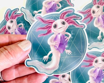 Axolotl Amethyst Crystal Vinyl Sticker: Pet Lover Gift