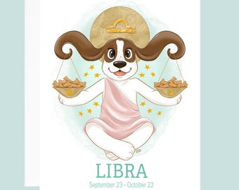 Libra Basset Hound Card: Funny Zodiac Dog Birthday Card