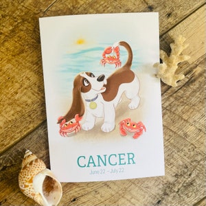 Krebs Sternzeichen Hund Karte, lustige Sternzeichen Karte, Hund Sternzeichen Karte, Hund Geburtstagskarte, Krebs Geburtstag, Basset Hound Karte, Basset Hound, Krebs Geschenk