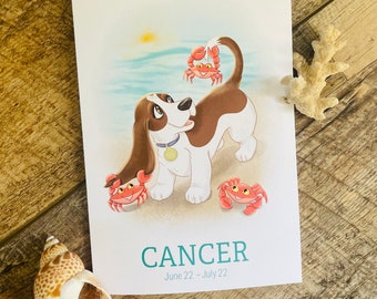 Cancer Zodiac Basset Hound Card: Funny Dog Birthday Card