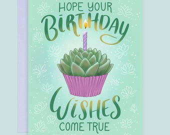 Succulent Plant Birthday Cupcake Greeting Card