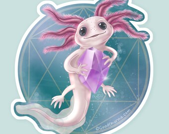 Axolotl Amethyst Crystal Vinyl Sticker: Pet Lover Gift