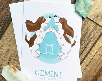 Gemini Zodiac Dog Card, Funny Zodiac Card, Dog Zodiac Card, Dog Birthday Card, Gemini Birthday Card, Basset Hound card