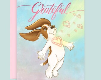 Basset Hound Card: Thank You Note Card - Grateful