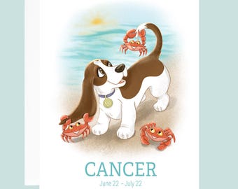Cancer Zodiac Basset Hound Card: Funny Dog Birthday Card