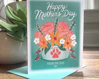 Dog Mom Mother's Day Card: Floral Paw Print Design