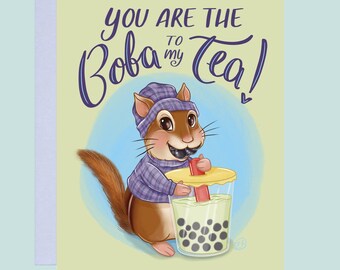 Chipmunk Boba Tea Greeting Card: Friendship Love Note