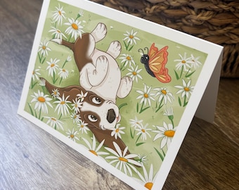 Basset Hound Floral Note Card: Dog & Daisies Spring Card